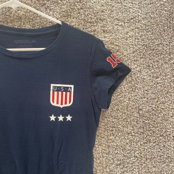 Speedo Shirt Womens Large Blue USA Swimming Kate Ziegler Cotton Casual Logo Crew - Picture 4 of 13